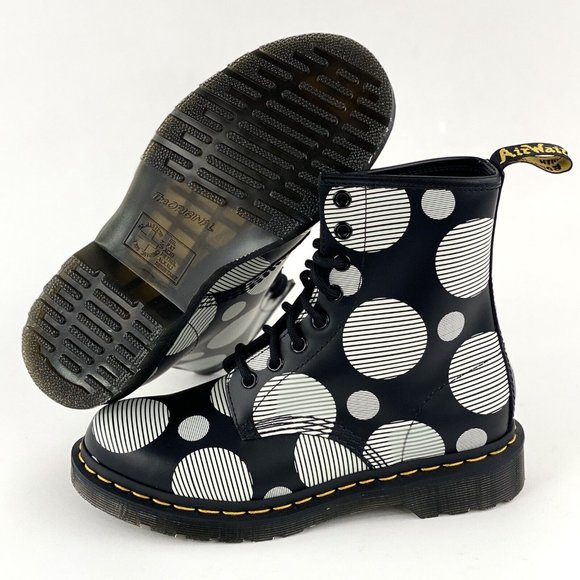 Dr Martens 1460 Black White Polka Dot Smooth Women's Boots Leather 26876009 - Picture 3 of 12